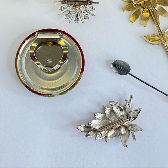 Vintage Jewelry Lot Elgin Brooch Pin Clip Rhinestone Enamel Floral Estate 10pc - Picture 9 of 10